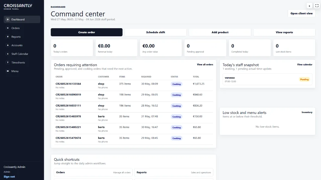 Croissantly Bakery - Order Management Dashboard